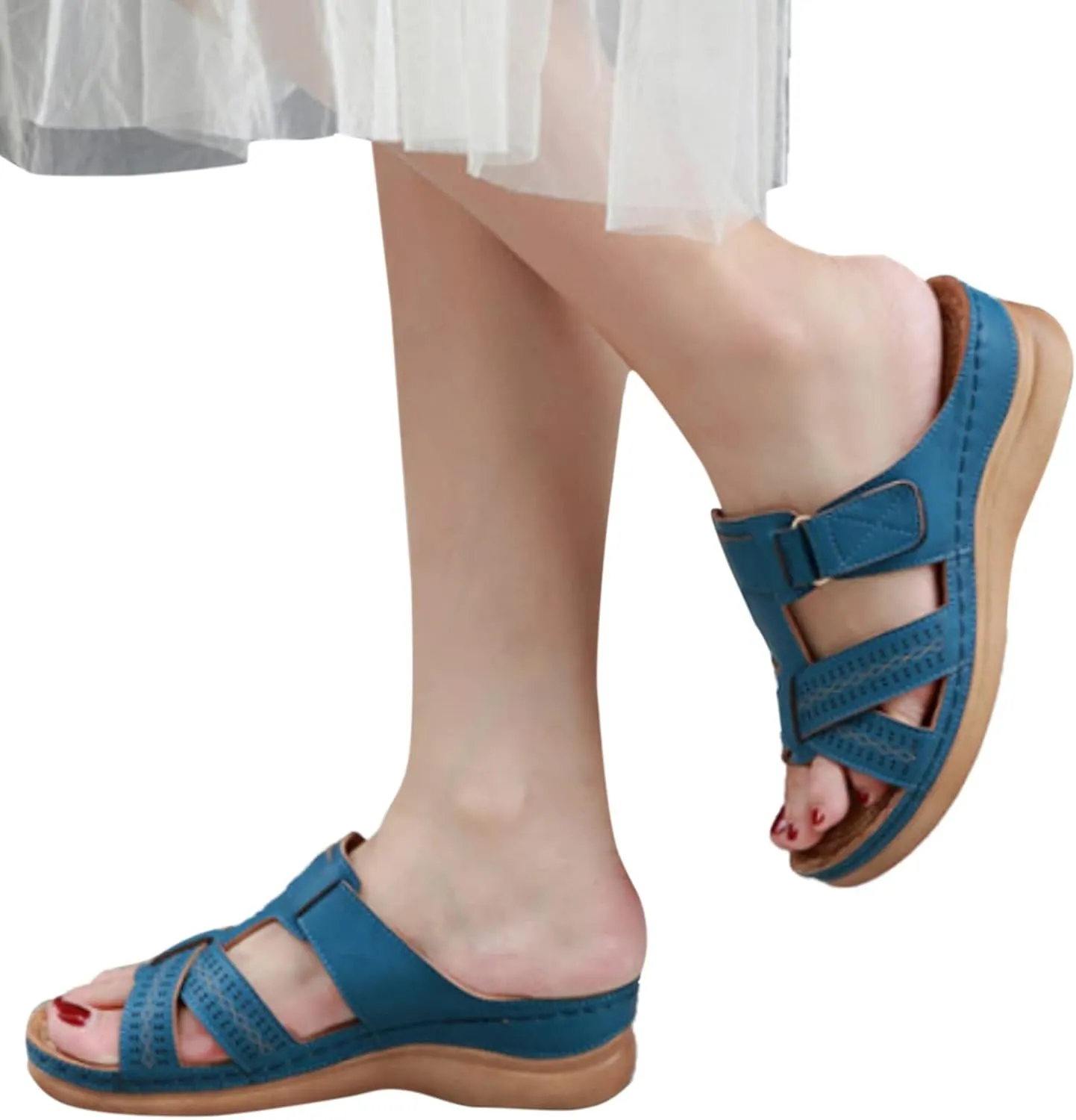 Cathalem Summer Sandals for Women 2024 Womens Orthopedic Wedge Heel Slip On Open Toe Sandals Shoes