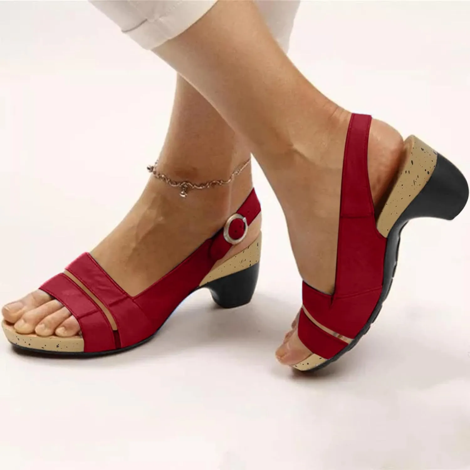 Cathalem Wedge Sandals for Women Sandals Women Summer Beach Sandals Black Sandals Flat Slippers Ring Toe Sandals