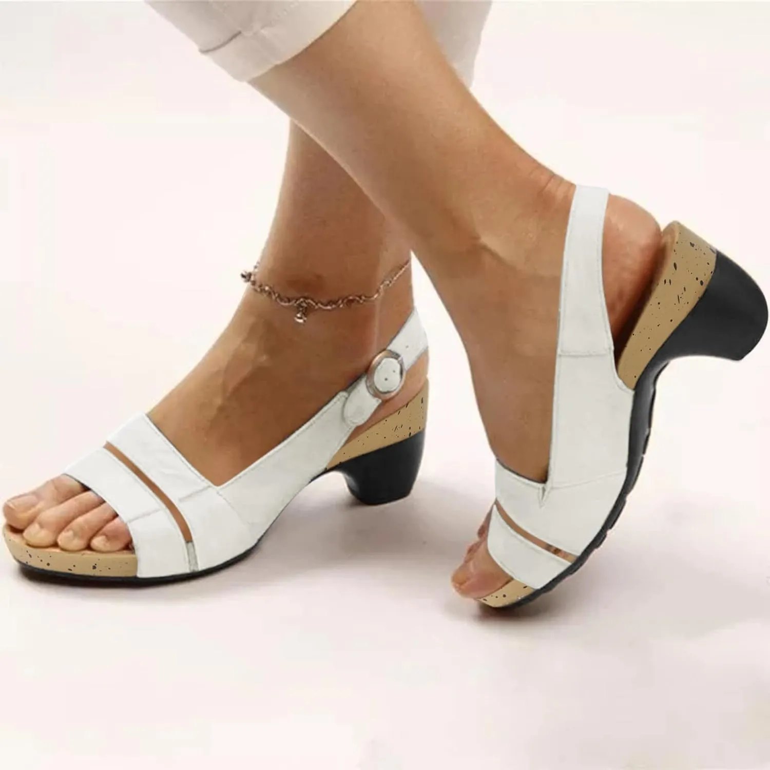 Cathalem Wedge Sandals for Women Sandals Women Summer Beach Sandals Black Sandals Flat Slippers Ring Toe Sandals