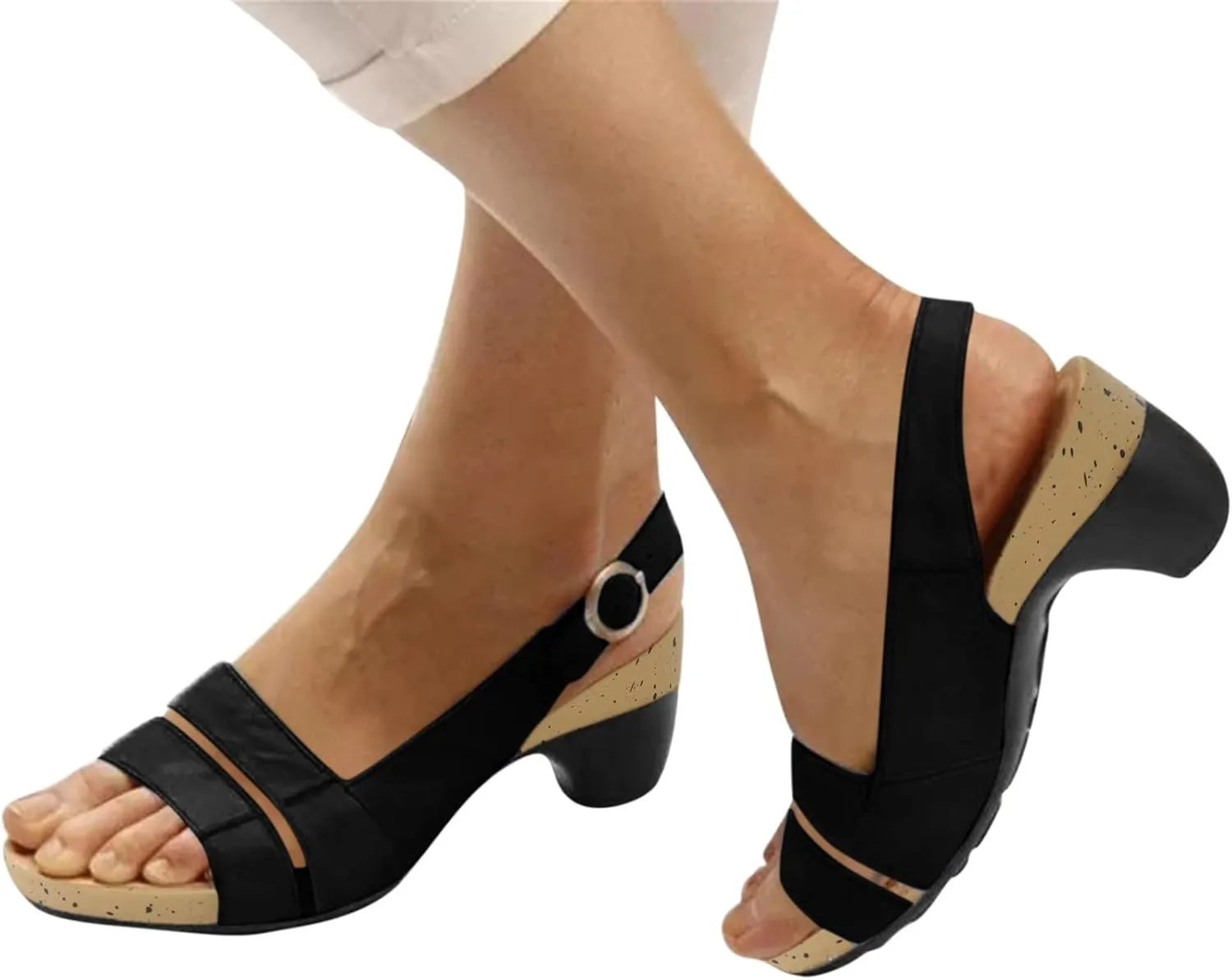 Cathalem Wedge Sandals for Women Sandals Women Summer Beach Sandals Black Sandals Flat Slippers Ring Toe Sandals