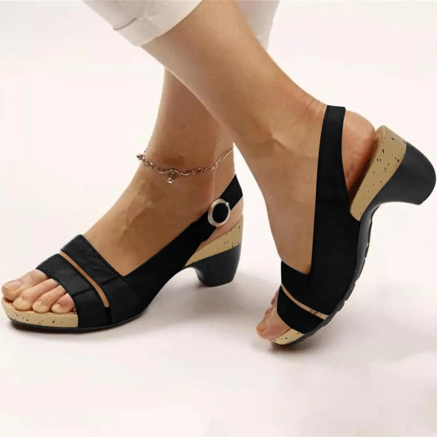 Cathalem Wedge Sandals for Women Sandals Women Summer Beach Sandals Black Sandals Flat Slippers Ring Toe Sandals