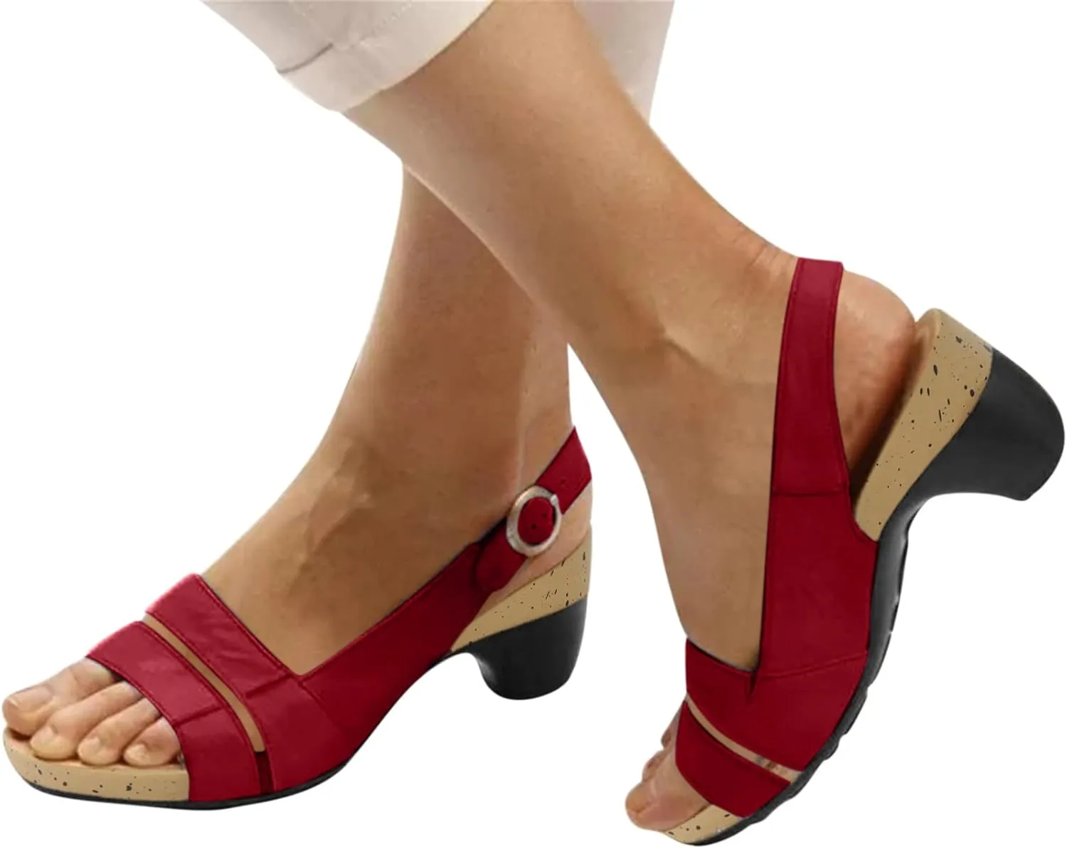 Cathalem Wedge Sandals for Women Sandals Women Summer Beach Sandals Black Sandals Flat Slippers Ring Toe Sandals