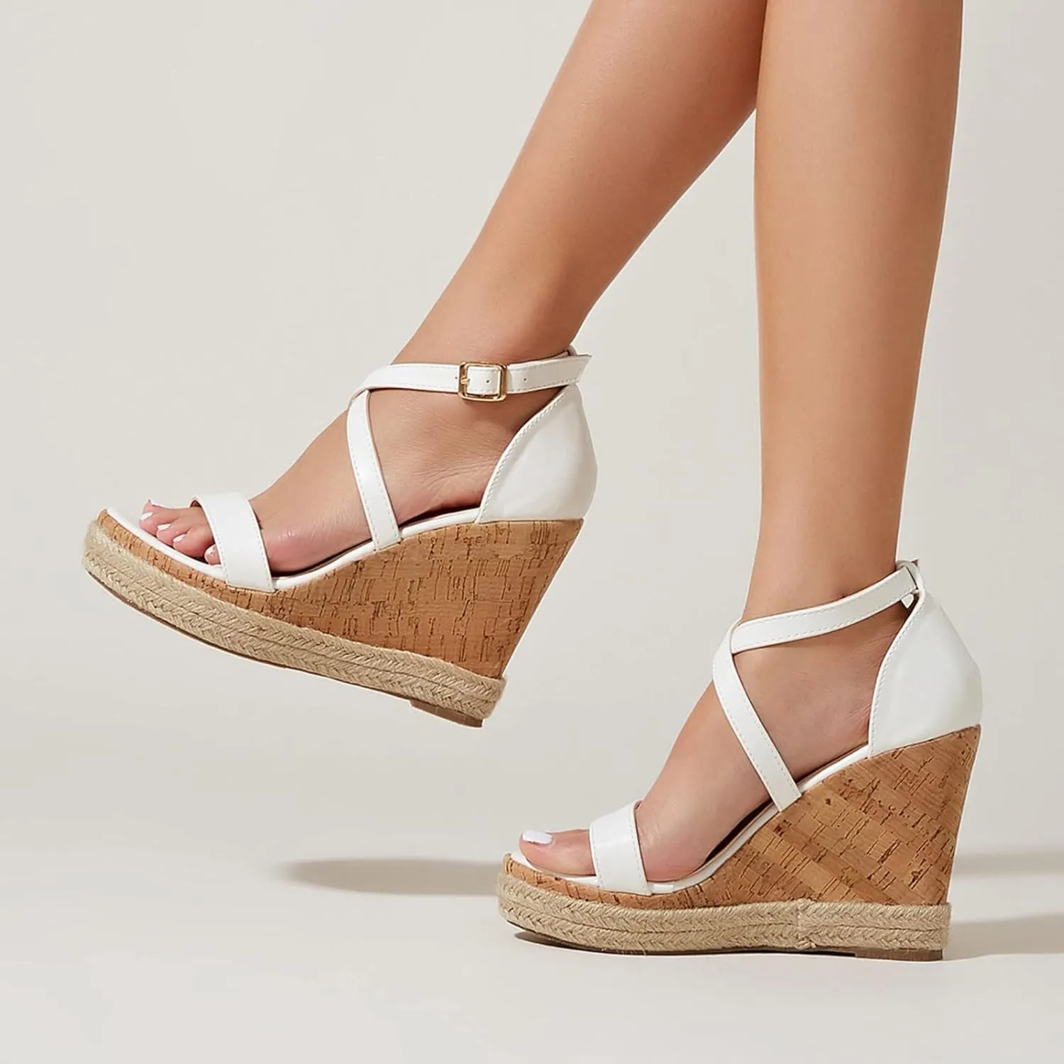 Cathalem Wedge Sandals for Women Summer Platform Flat Sandals Ladies Outside Open Toe Ankle Wrap Sandals Beach Outdoor Sandals