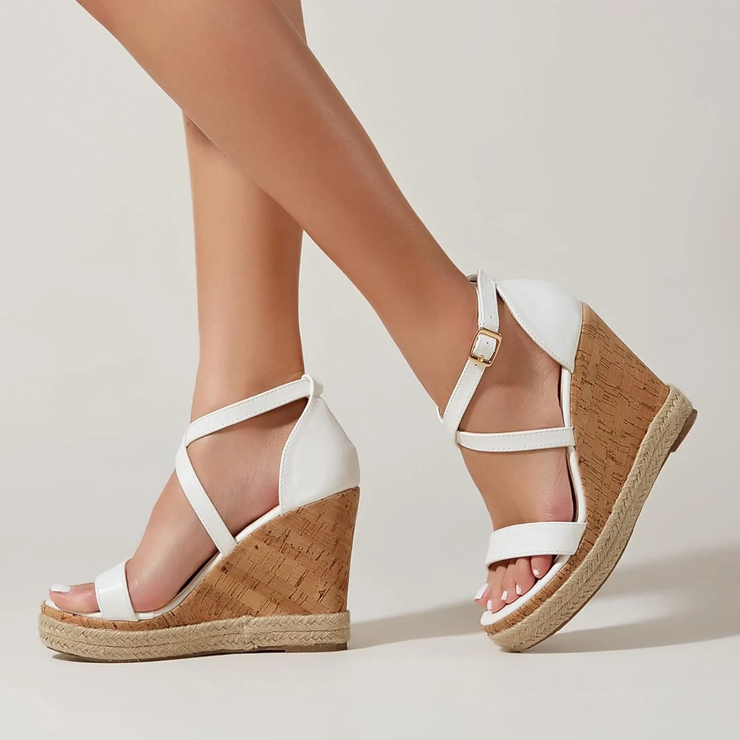 Cathalem Wedge Sandals for Women Summer Platform Flat Sandals Ladies Outside Open Toe Ankle Wrap Sandals Beach Outdoor Sandals