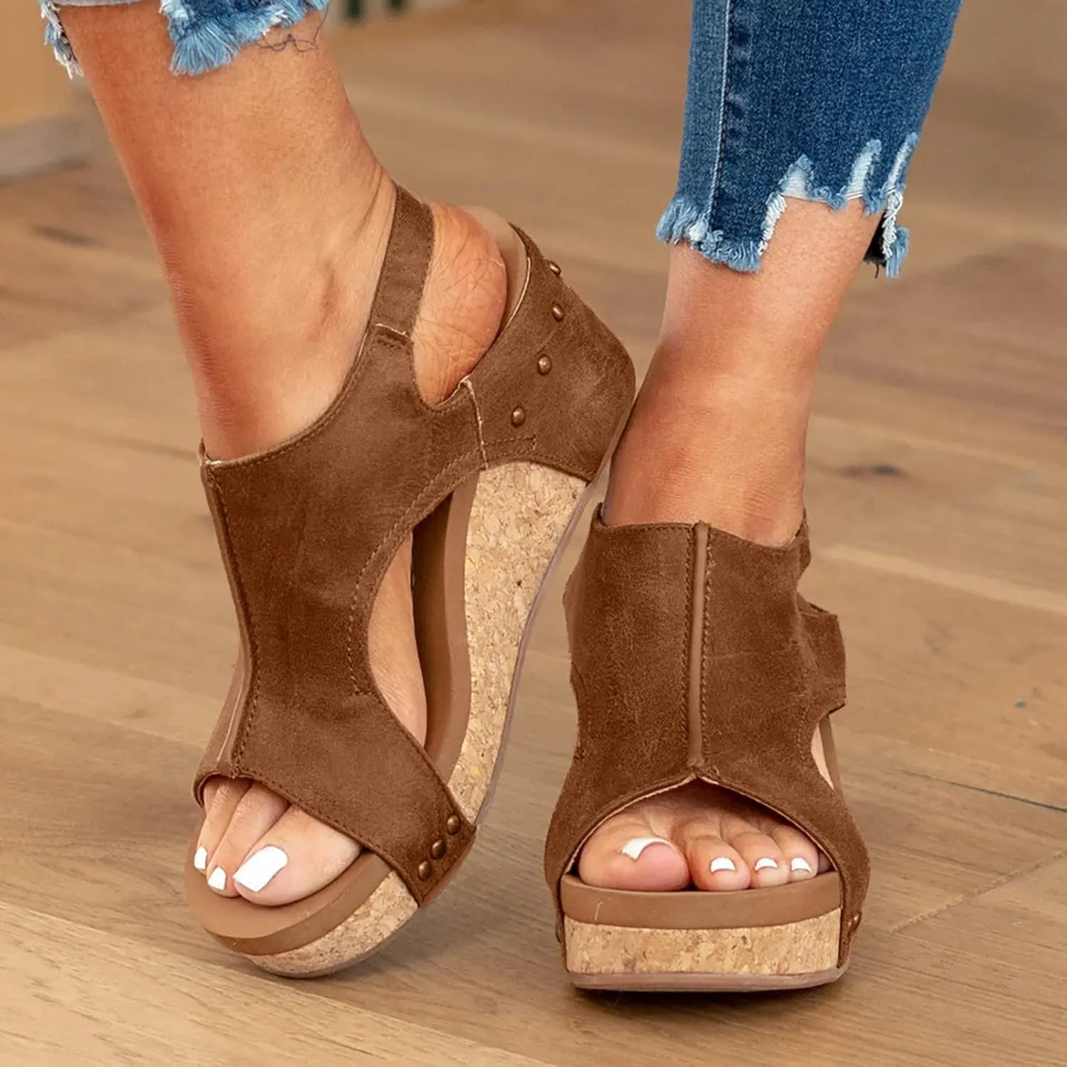 Cathalem Wedge Sandals for Women,Women's Wedge Sandals Buckle Ankle Strap Espadrilles Platform Sandals