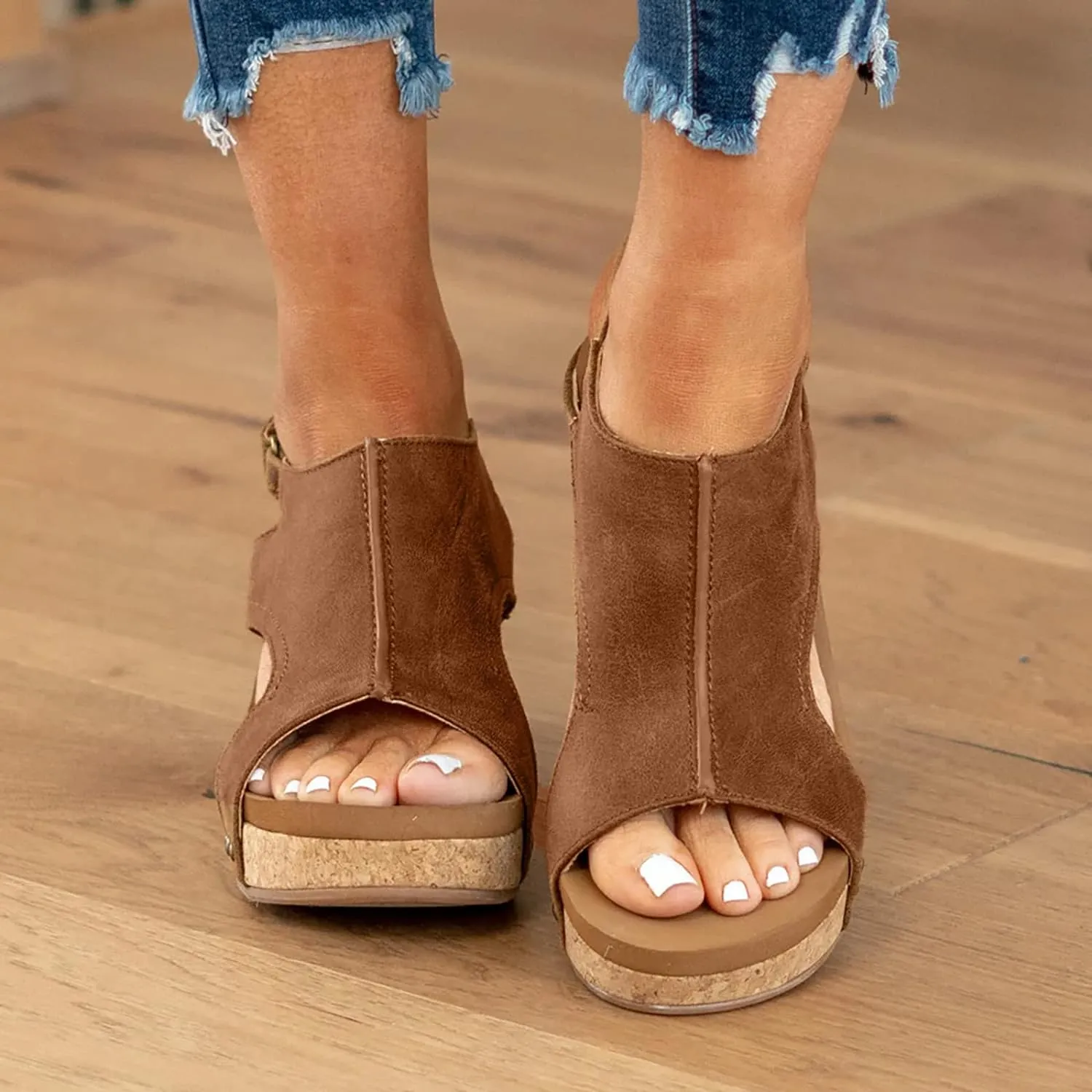 Cathalem Wedge Sandals for Women,Women's Wedge Sandals Buckle Ankle Strap Espadrilles Platform Sandals