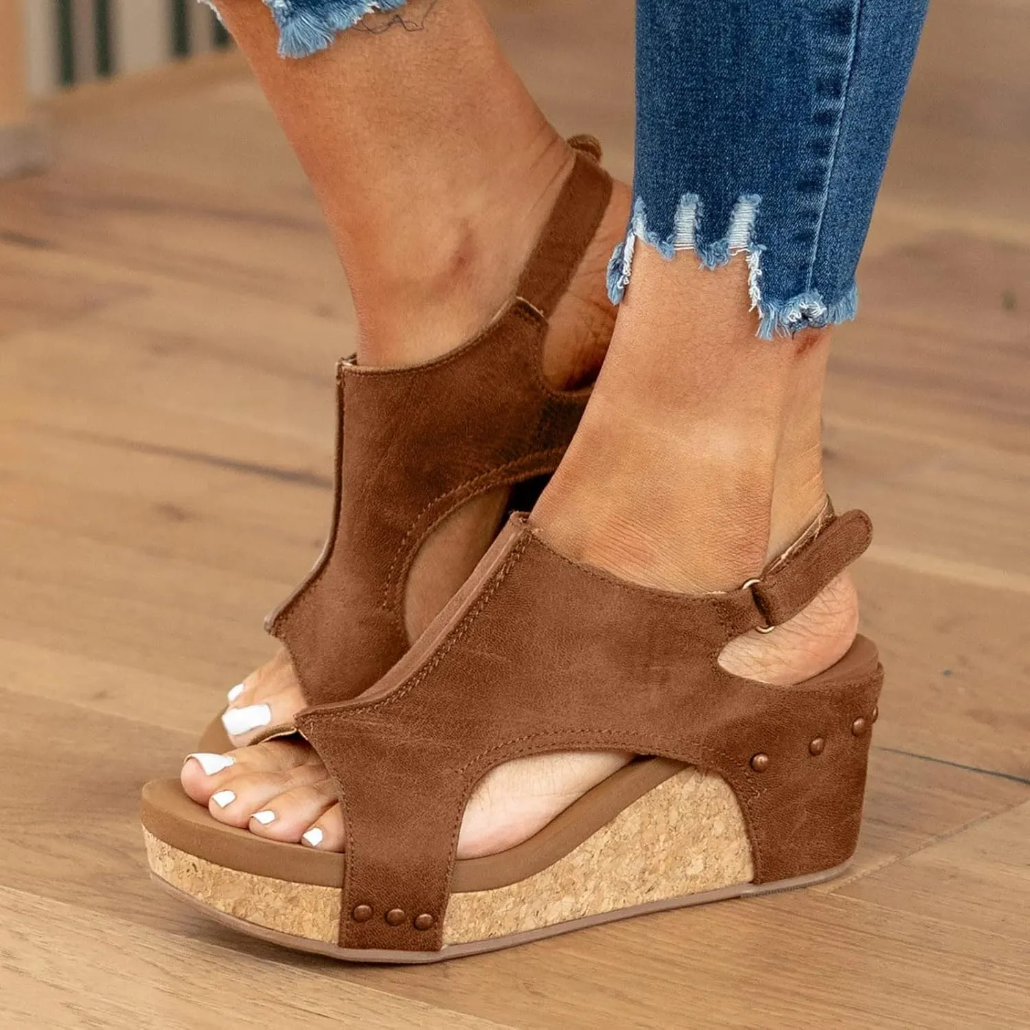Cathalem Wedge Sandals for Women,Women's Wedge Sandals Buckle Ankle Strap Espadrilles Platform Sandals