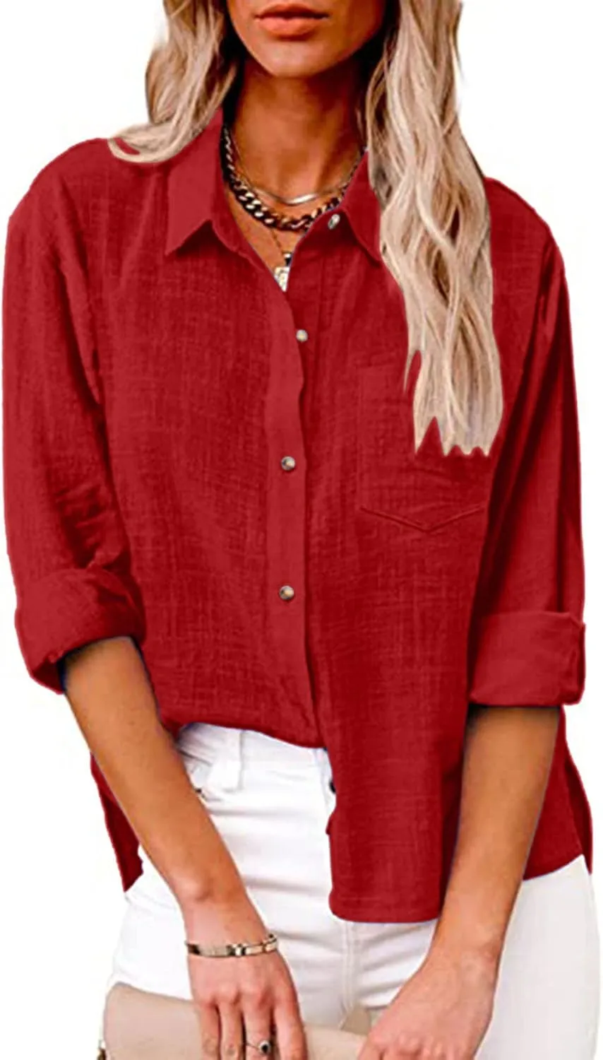 Ceboyel Women Long Sleeve Linen Shirts 2024 Button Down Summer Tops Cotton Gauze Trendy Blouse Dressy Causal Work Clothes