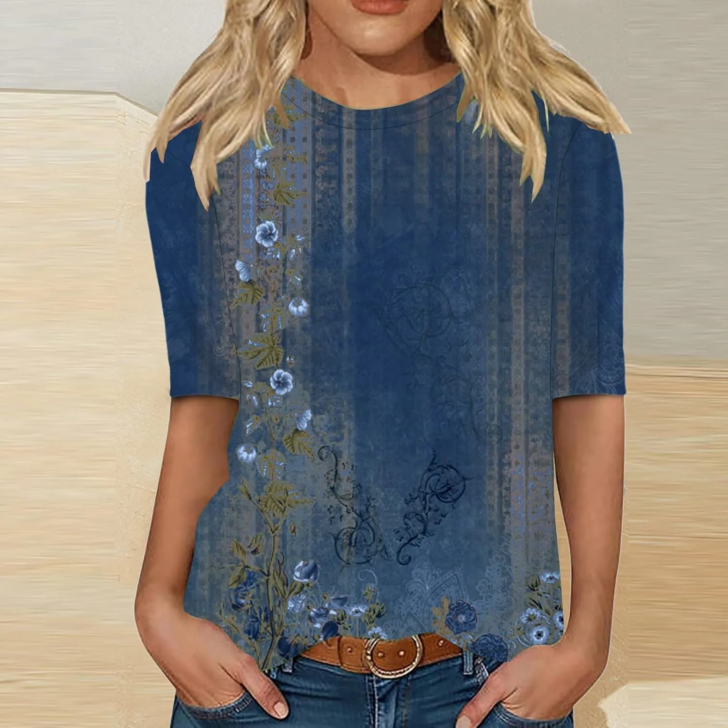 Ceboyel Women Short Sleeve T Shirts Floral Boho Summer Blouses Tops Dressy Tshirts Tee Trendy Causal Vacation Clothing 2024