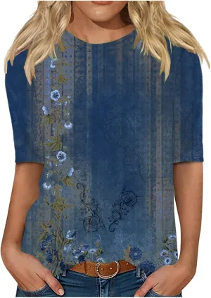 Ceboyel Women Short Sleeve T Shirts Floral Boho Summer Blouses Tops Dressy Tshirts Tee Trendy Causal Vacation Clothing 2024