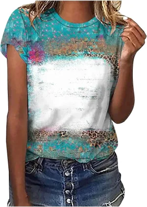 Ceboyel Womens Bleached Sublimation Blanks Shirts Leopard Graphic Tees Tops Short Sleeve Polyester Tshirts Cute Items Clothes