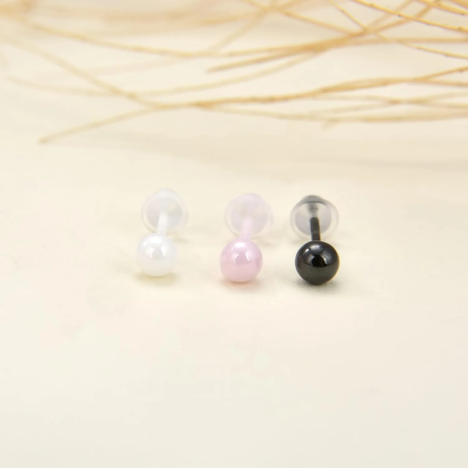 Ceramic Stud Half Hoop Earrings for Sensitive Ears, Porcelain Earrings for Newly Pierced Ears Women