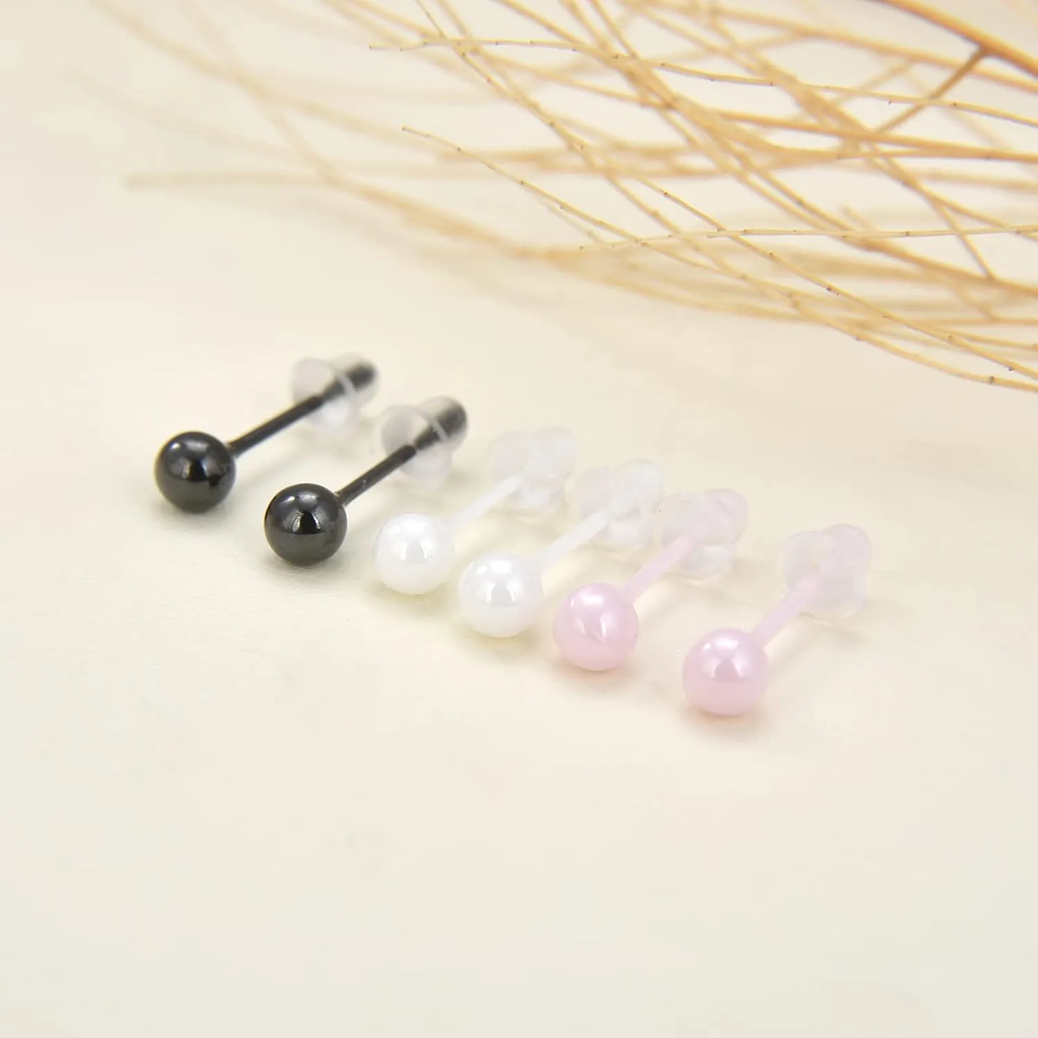 Ceramic Stud Half Hoop Earrings for Sensitive Ears, Porcelain Earrings for Newly Pierced Ears Women