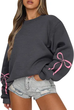 ChicCrate Oversized Crewneck Sweatshirt Women Cute Bow Graphic Sweatshirts Long Sleeve Pullover Bow Sweater Y2k Tops