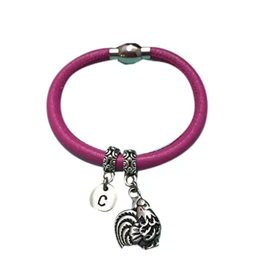 Chicken leather bracelet, chicken charm bracelet, leather bangle, charm bangle, personalized bracelet, initial bracelet, monogram