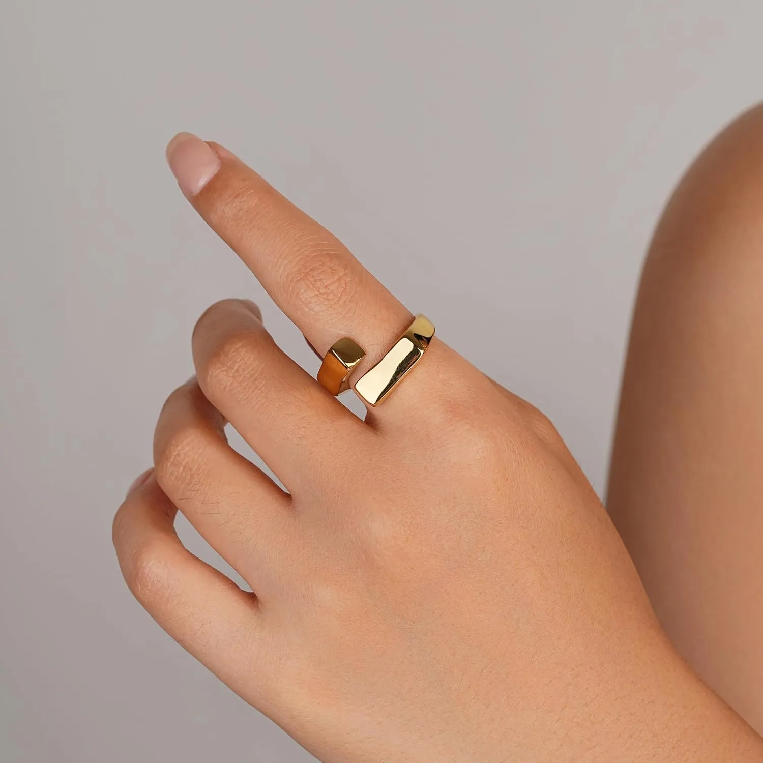 Chunky gold rings For Women Trendy 14K Gold Plated Irregular Statement Open Ring Band Dainty Adjustable Starfish Branches Flower Heart Geometric Rings Jewelry Gift For Her