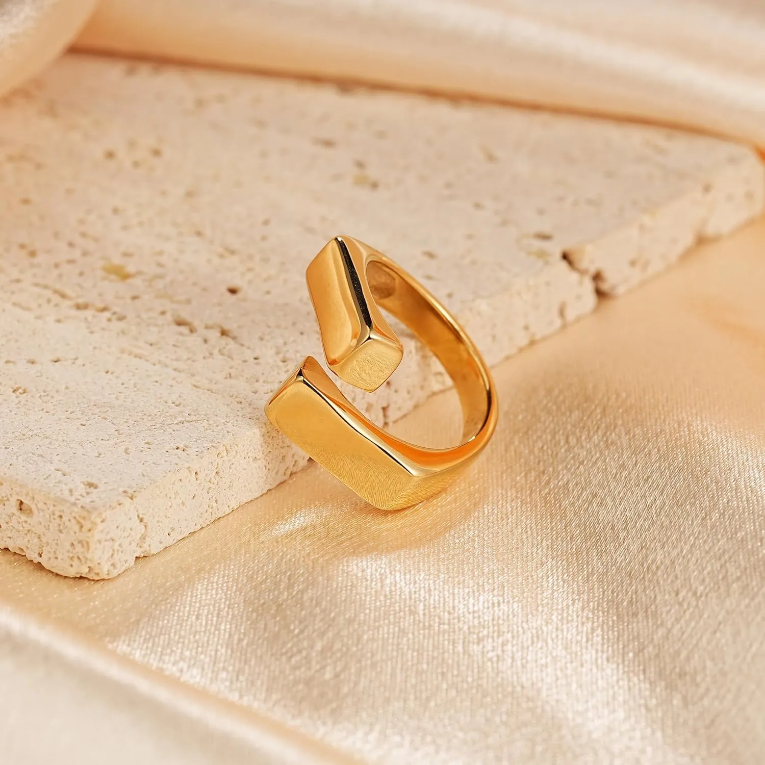 Chunky gold rings For Women Trendy 14K Gold Plated Irregular Statement Open Ring Band Dainty Adjustable Starfish Branches Flower Heart Geometric Rings Jewelry Gift For Her