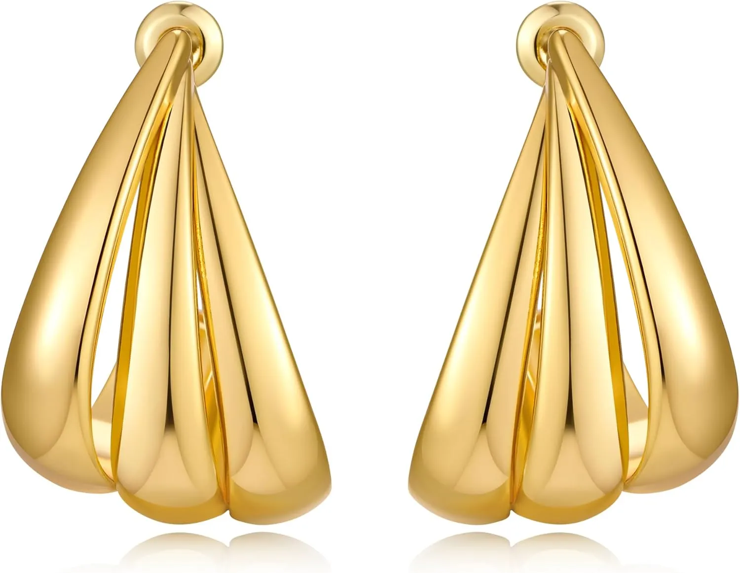 Chunky Gold Statement Earrings for Women Trendy Minimalist Thick Triple Earrings Hypoallergenic Geometric Earring Jewelry