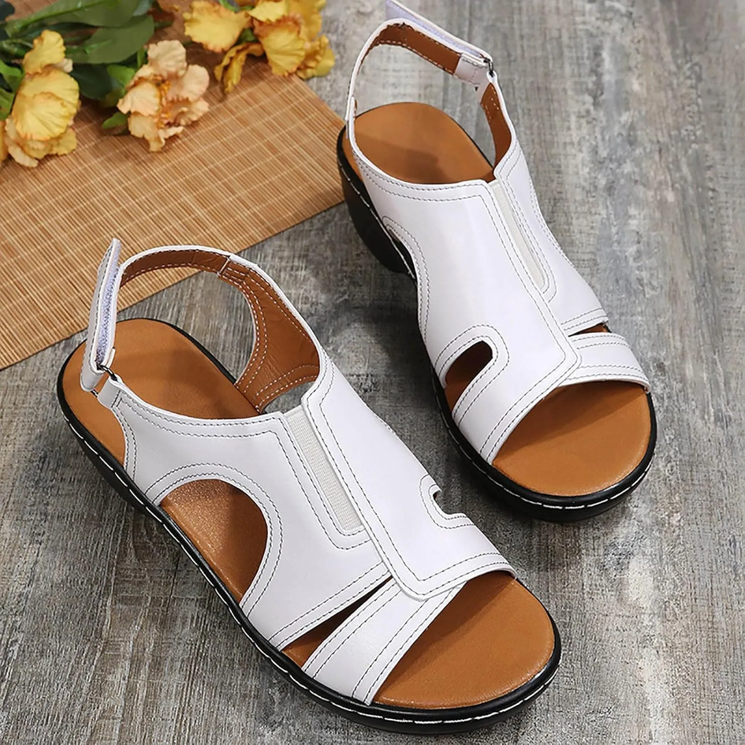 cooki Sandals for Women Dressy Summer Orthopedic Slides Flat Sandals Plantar Fasciitis Shoe Arch Support Platform Sandals