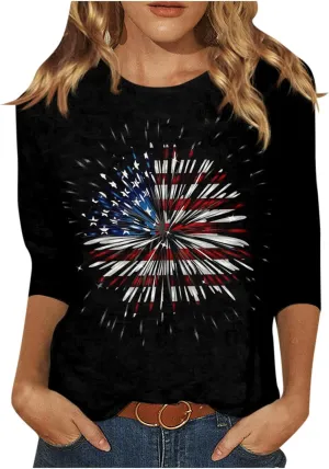 COTECRAM Womens Casual 3/4 Lenght Sleeve Tops Trendy Loose Shirts Crewneck Printed Cute Blouse Graphic Tees Tunics