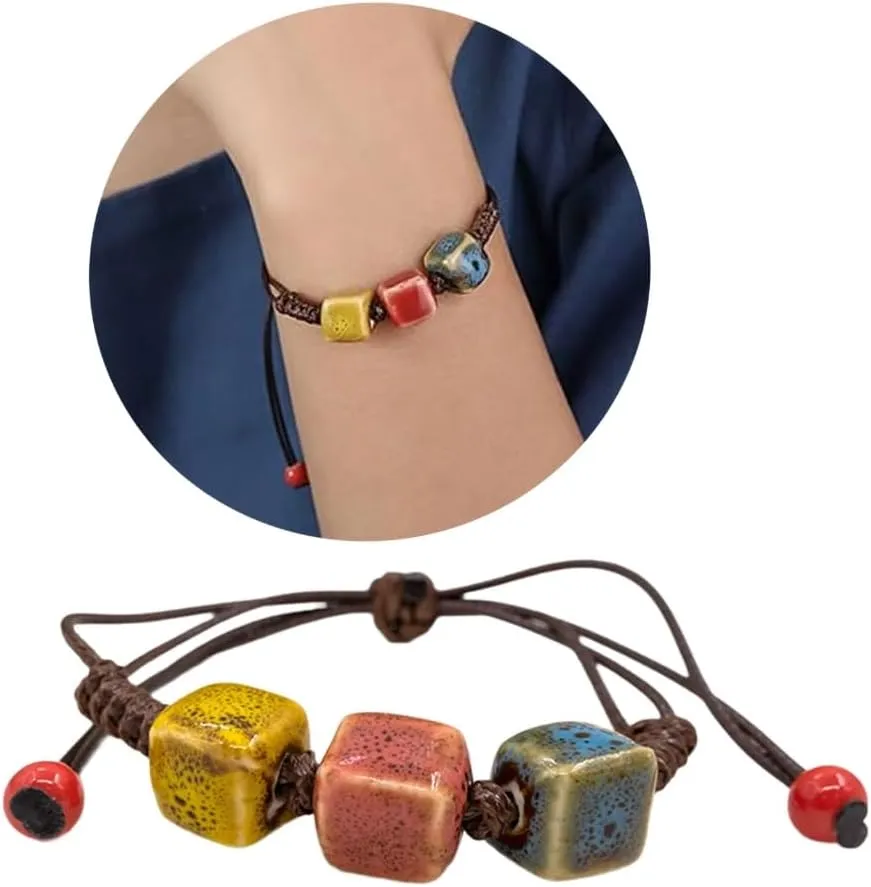 Crafted Ceramic Bead Bracelet Handmade Stylish Wristband with Woven Band Versatile Fashion Pieces for All Ages