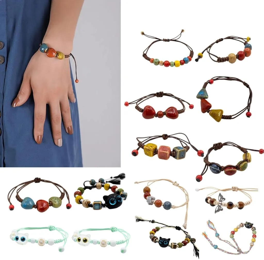 Crafted Ceramic Bead Bracelet Handmade Stylish Wristband with Woven Band Versatile Fashion Pieces for All Ages
