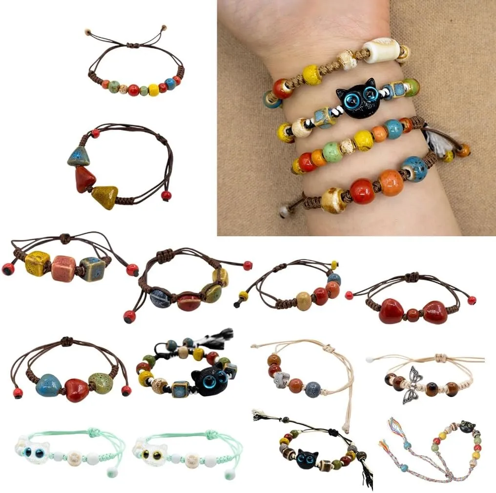 Crafted Ceramic Bead Bracelet Handmade Stylish Wristband with Woven Band Versatile Fashion Pieces for All Ages