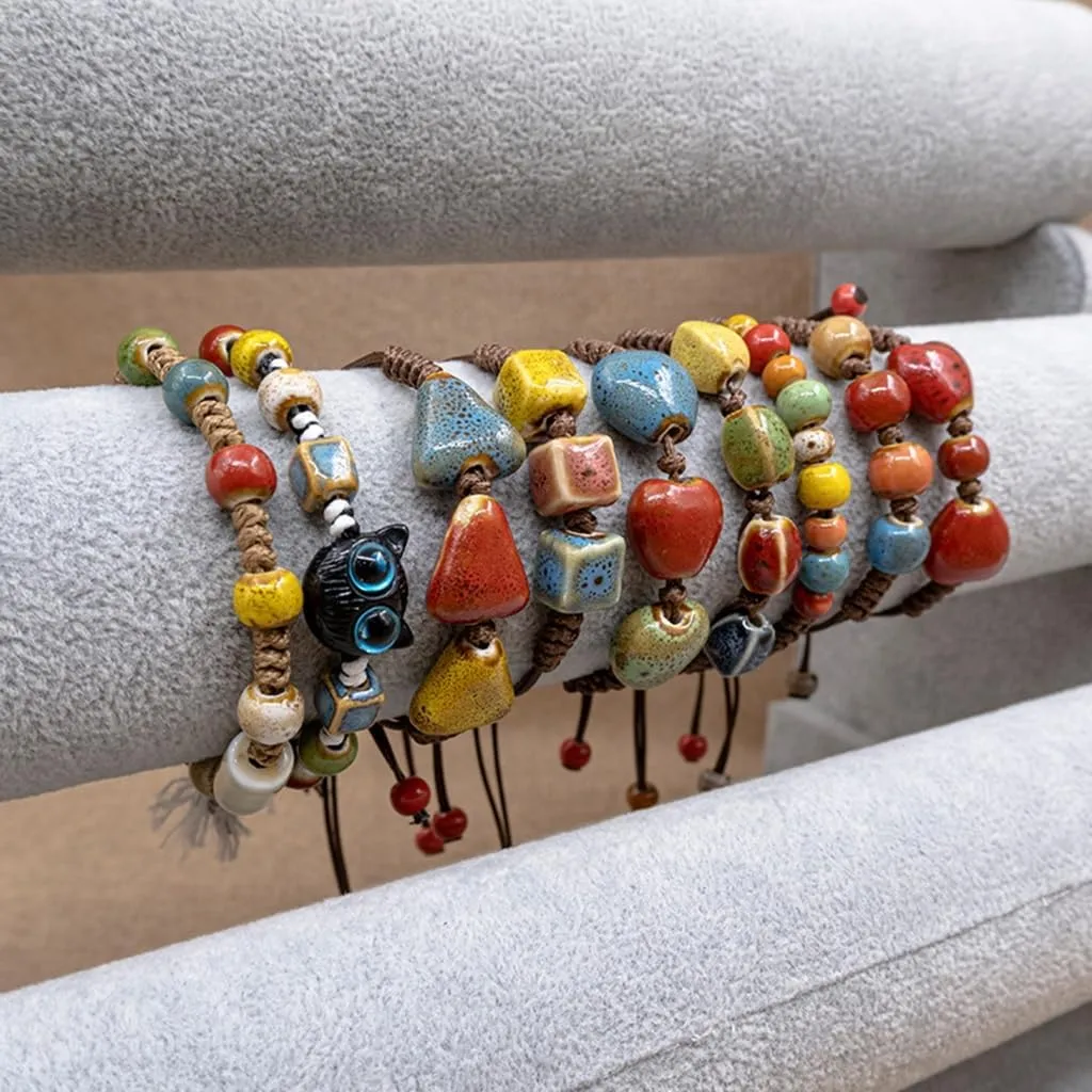 Crafted Ceramic Bead Bracelet Handmade Stylish Wristband with Woven Band Versatile Fashion Pieces for All Ages