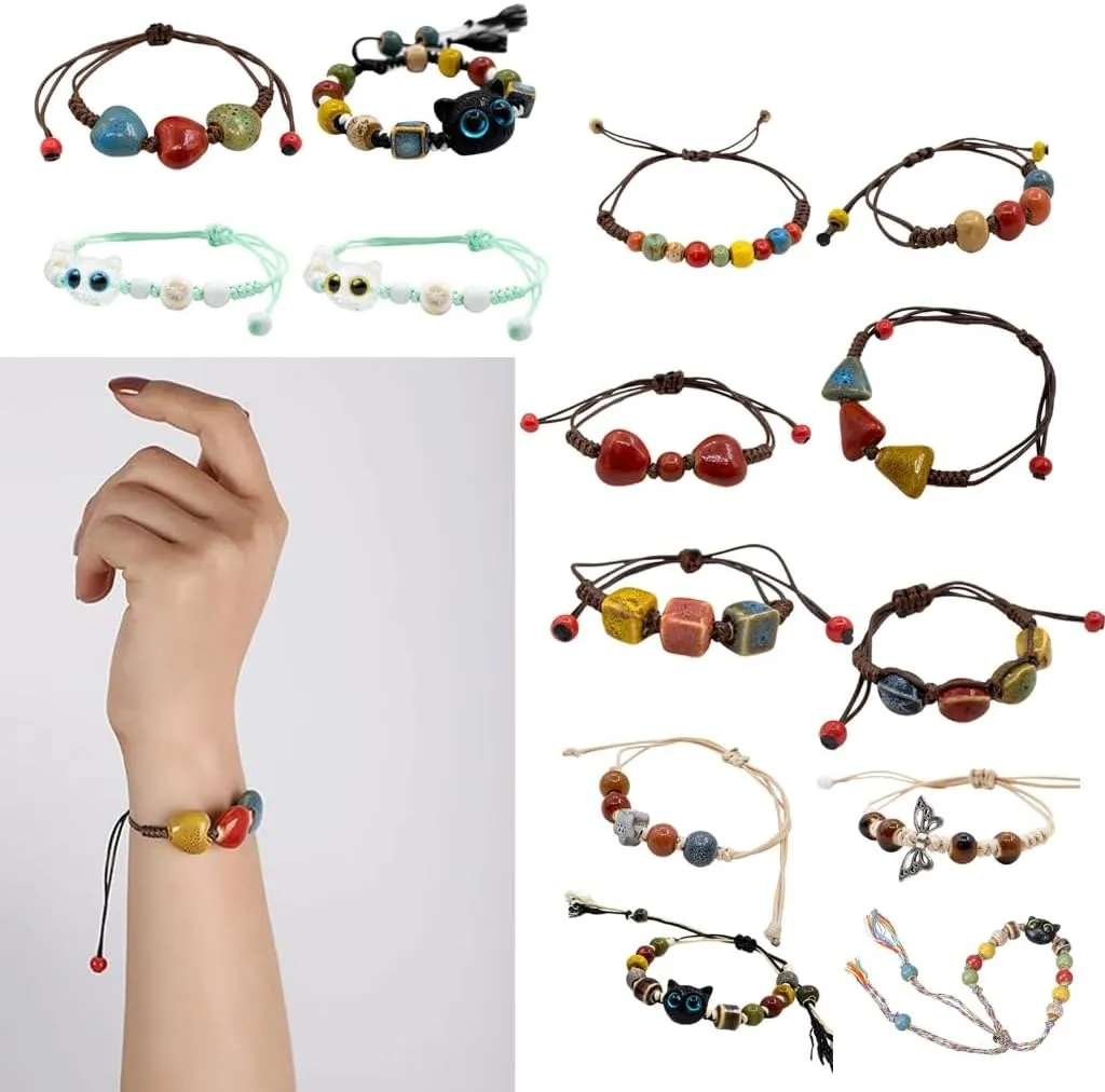 Crafted Ceramic Bead Bracelet Handmade Stylish Wristband with Woven Band Versatile Fashion Pieces for All Ages