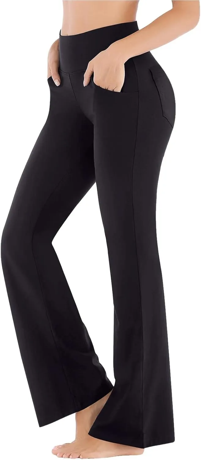 CRNTCEM Yoga Flared Leggings Pants for Women High Waist Pull-On Bell Bottom Pants Hip Lifting Tummy Control Athletic Trousers