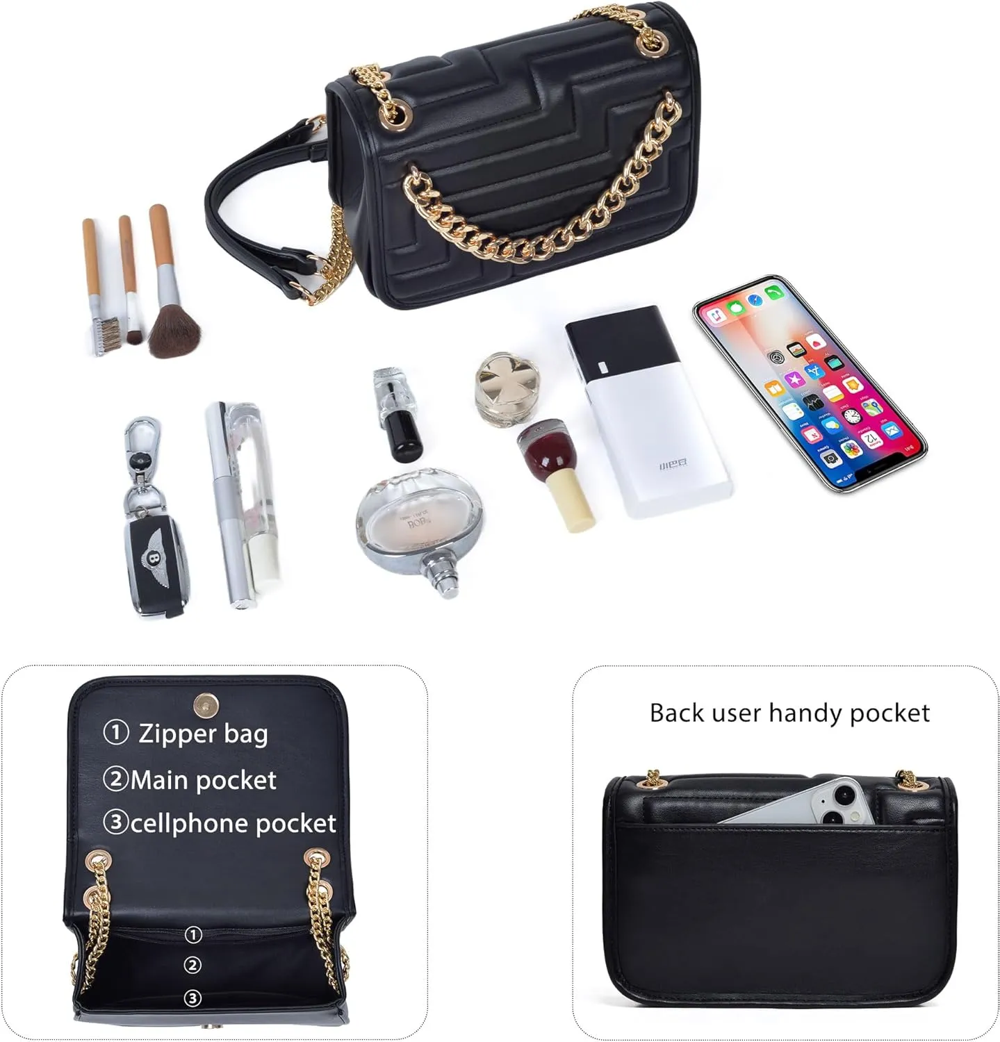 Crossbody Bags for Women,Vegan Leather Purses for Women,Small Shoulder Handbags with Chain Strap