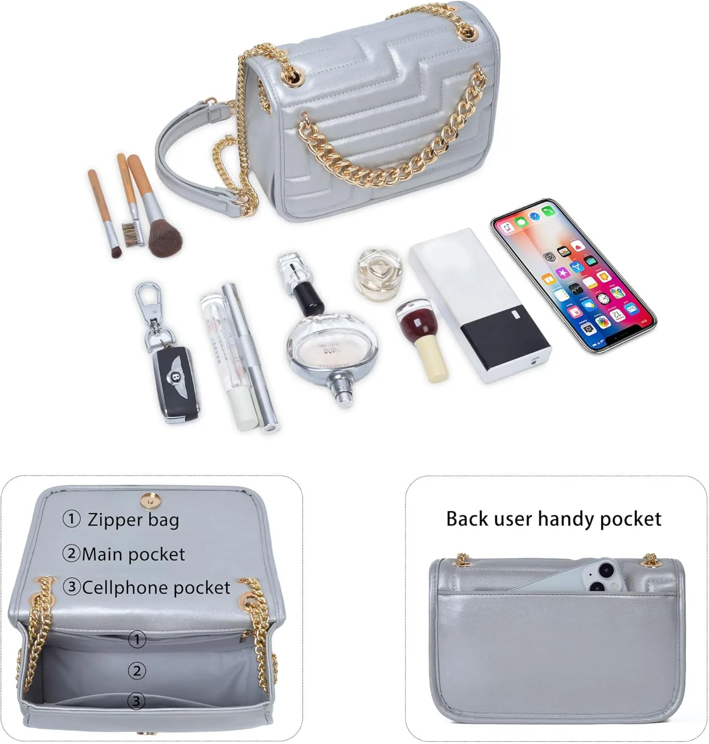 Crossbody Bags for Women,Vegan Leather Purses for Women,Small Shoulder Handbags with Chain Strap