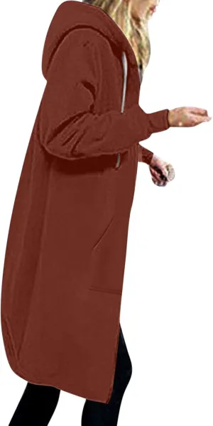 ctdiral Womens Casual Full Zip Up Hoodie Long Sleeve Hooded Long Sweatshirt Outerwear Casual Pockets Tunic Jacket Plus Size