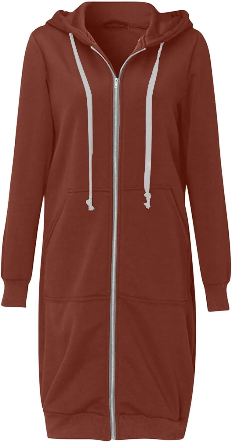 ctdiral Womens Casual Full Zip Up Hoodie Long Sleeve Hooded Long Sweatshirt Outerwear Casual Pockets Tunic Jacket Plus Size