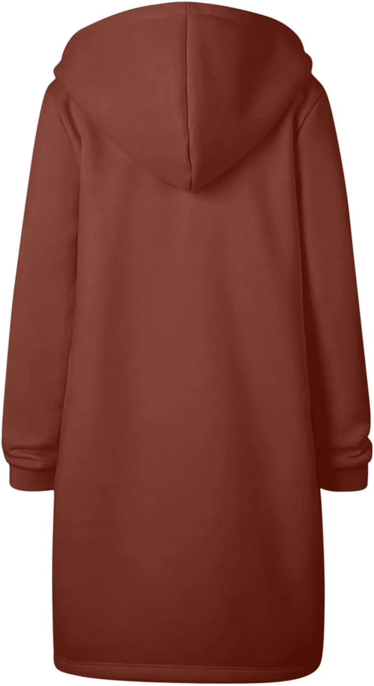 ctdiral Womens Casual Full Zip Up Hoodie Long Sleeve Hooded Long Sweatshirt Outerwear Casual Pockets Tunic Jacket Plus Size