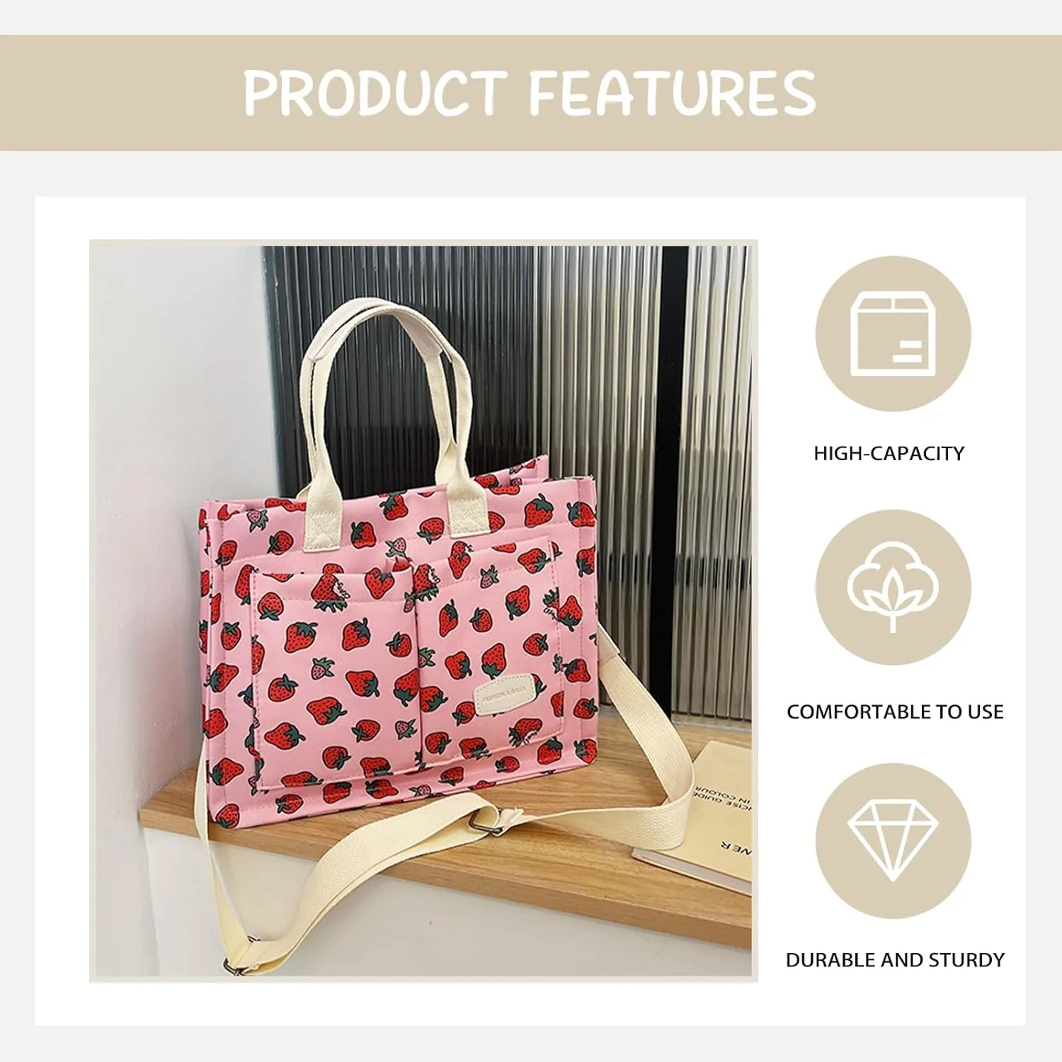 Cute Crossbody Bag Strawberry Purse Corduroy Tote Bag Fashion Chain Shoulder Handbag Canvas Bags For Women Girls