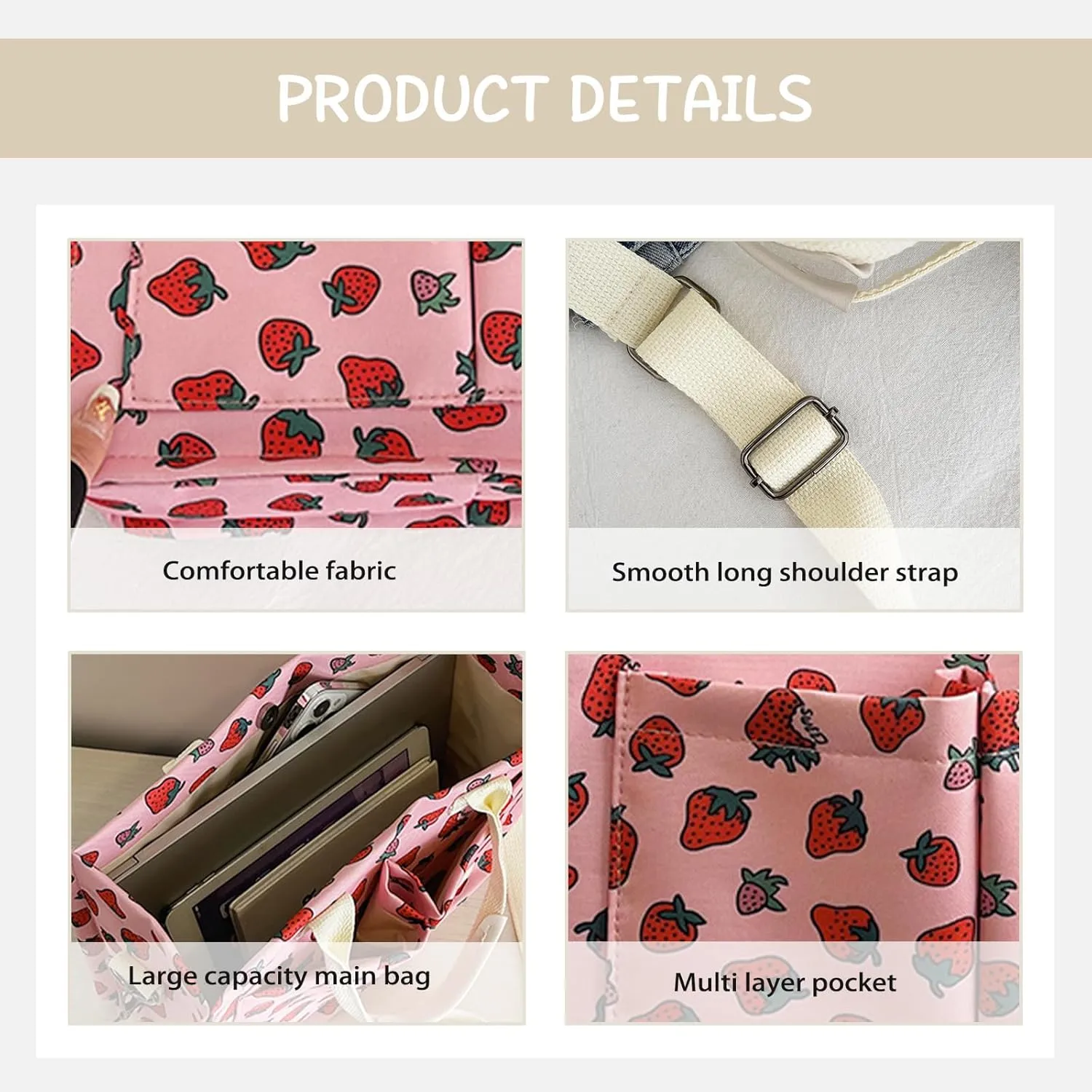 Cute Crossbody Bag Strawberry Purse Corduroy Tote Bag Fashion Chain Shoulder Handbag Canvas Bags For Women Girls