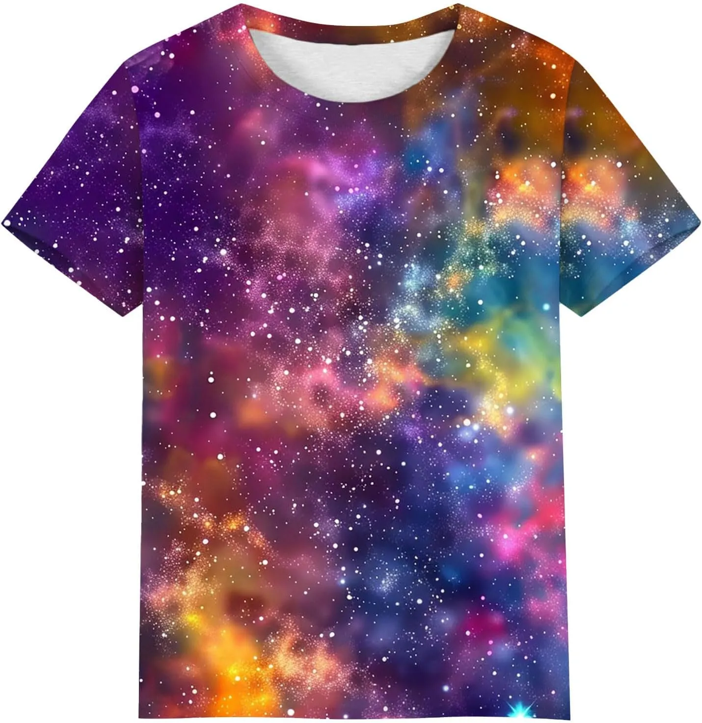 Cute Summer Tops for Women Galaxy Space Print Petite Shirts Casual Short Sleeve Crewneck Graphic Tees Blouses