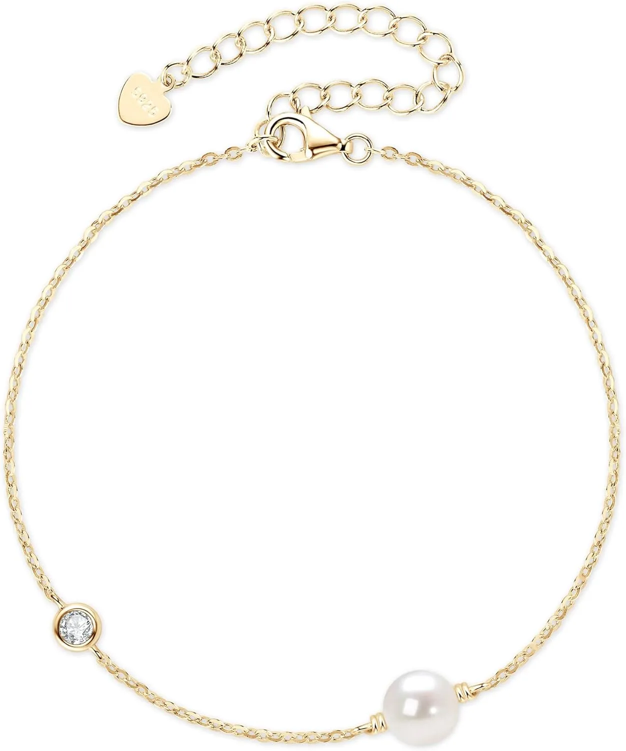 Dainty Freshwater Pearl Bracelet for Women, Delicate Sterling Silver White Pearl Link Chain Bracelets Wedding Jewelry for Brides Bridesmaid Gifts