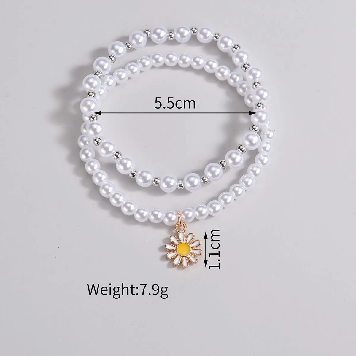 Dainty Pearl Bracelets Bohemia Alloy Daisy Pendant Pearl Elastic Bracelet for Women Handmade Natural Stone Bead Starfish Wax Thread Woven Pearl Elastic Bracelet for Women Jewelry