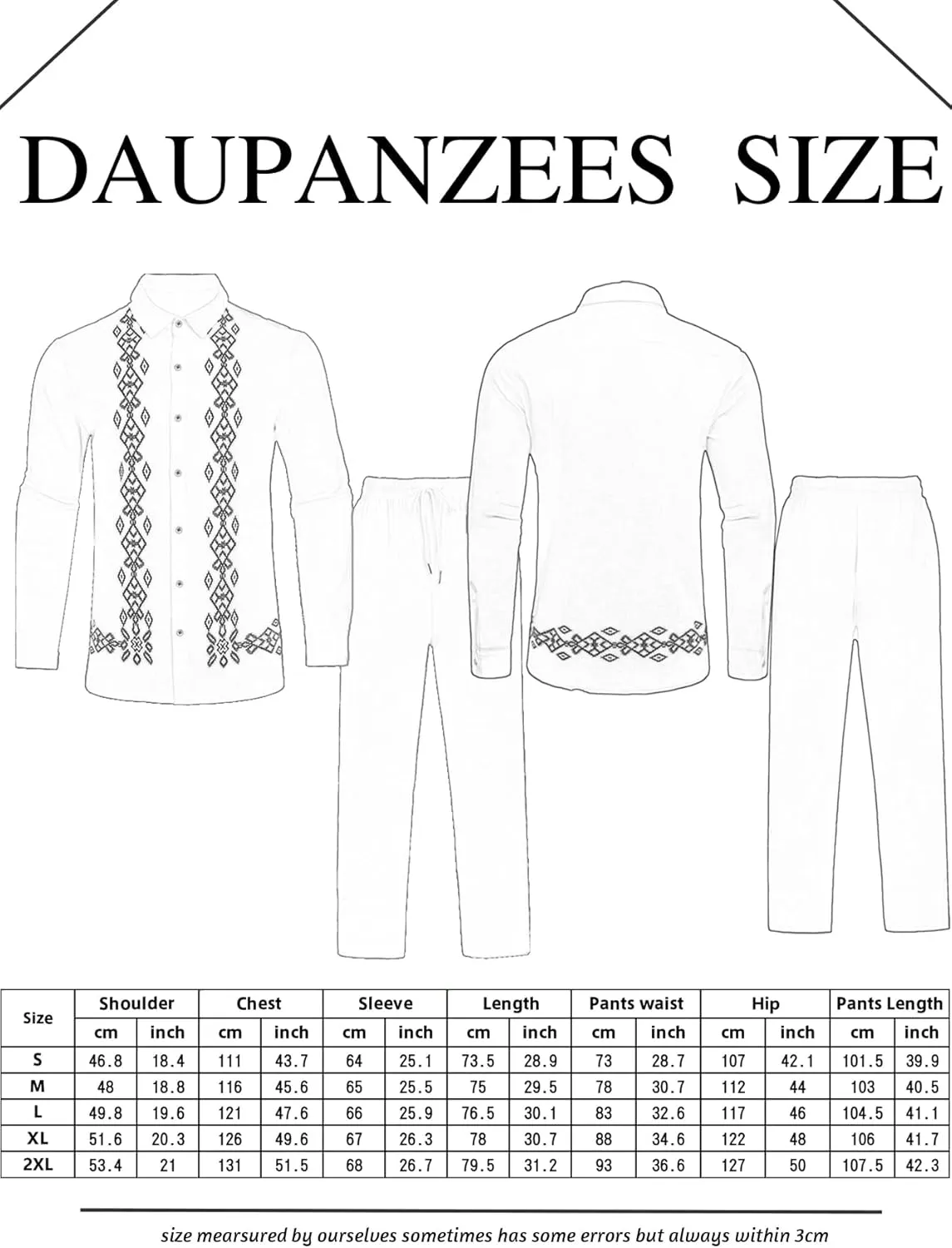 Daupanzees Men's 2 Piece Cotton Outfit Cuban Button Down Long Sleeve Shirts and Loose Pants Sets Guayabera Shirts Suit