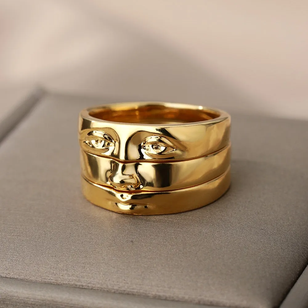 David Eye Rings For Women Stainless Steel Gold Plated Vintage Face Stack Finger Ring Set Handmade emo Jewelry  anillos