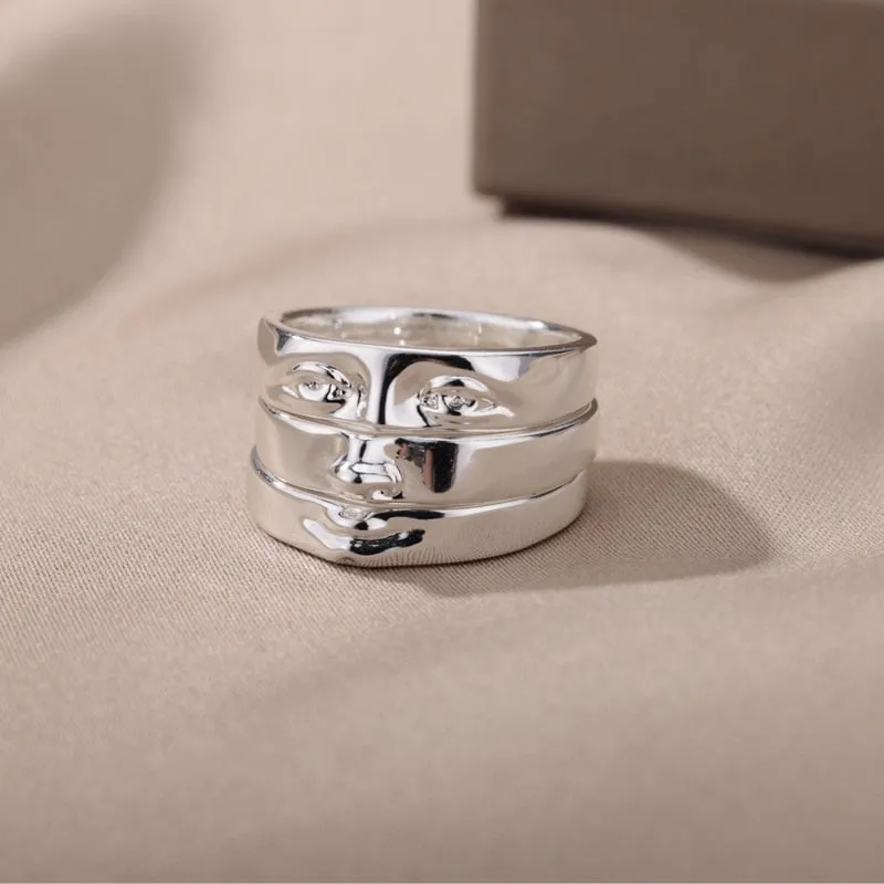 David Eye Rings For Women Stainless Steel Gold Plated Vintage Face Stack Finger Ring Set Handmade emo Jewelry  anillos