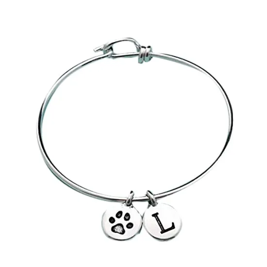 Dog paw charm bangle, dog paw charm bracelet, paw print charm, silver bangle, personalized bracelet, initial bracelet, monogram
