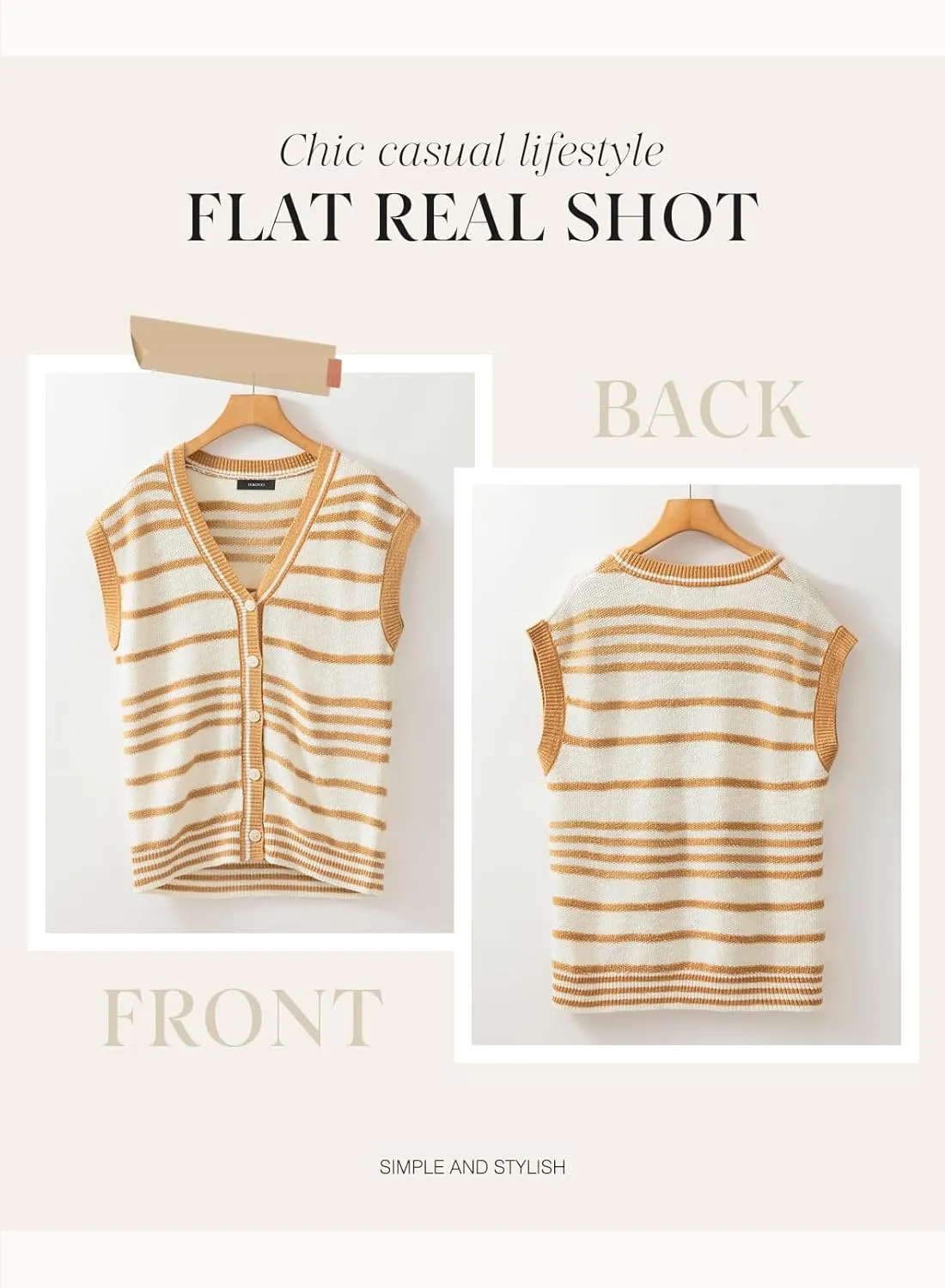 Dokotoo Sweater Vest Women Striped V Neck Button Vest for Women Vest Top Spring Cardigan Sweaters for Women 2025