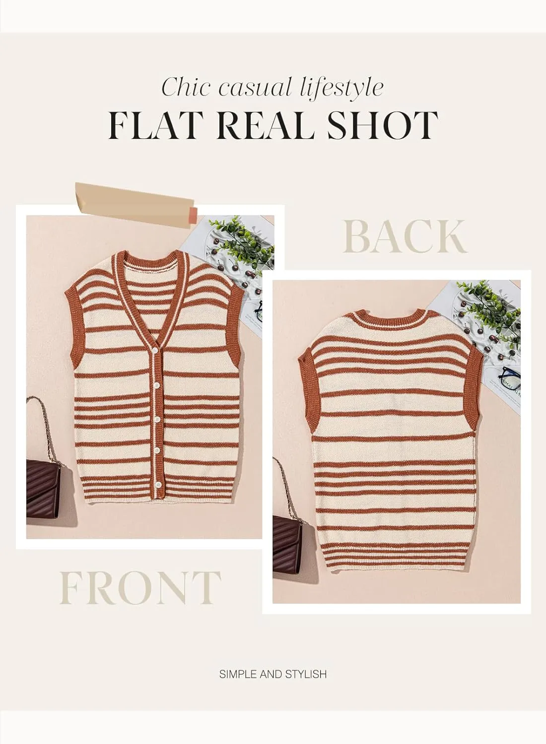 Dokotoo Sweater Vest Women Striped V Neck Button Vest for Women Vest Top Spring Cardigan Sweaters for Women 2025