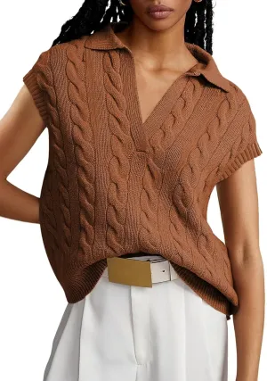 Dokotoo V-Neck Lapel Collar Cable Knit Vest Top for Women - Spring Outfits 2025