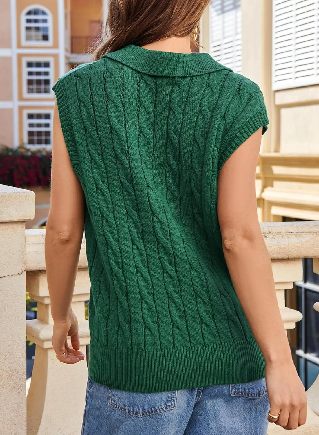 Dokotoo V-Neck Lapel Collar Cable Knit Vest Top for Women - Spring Outfits 2025