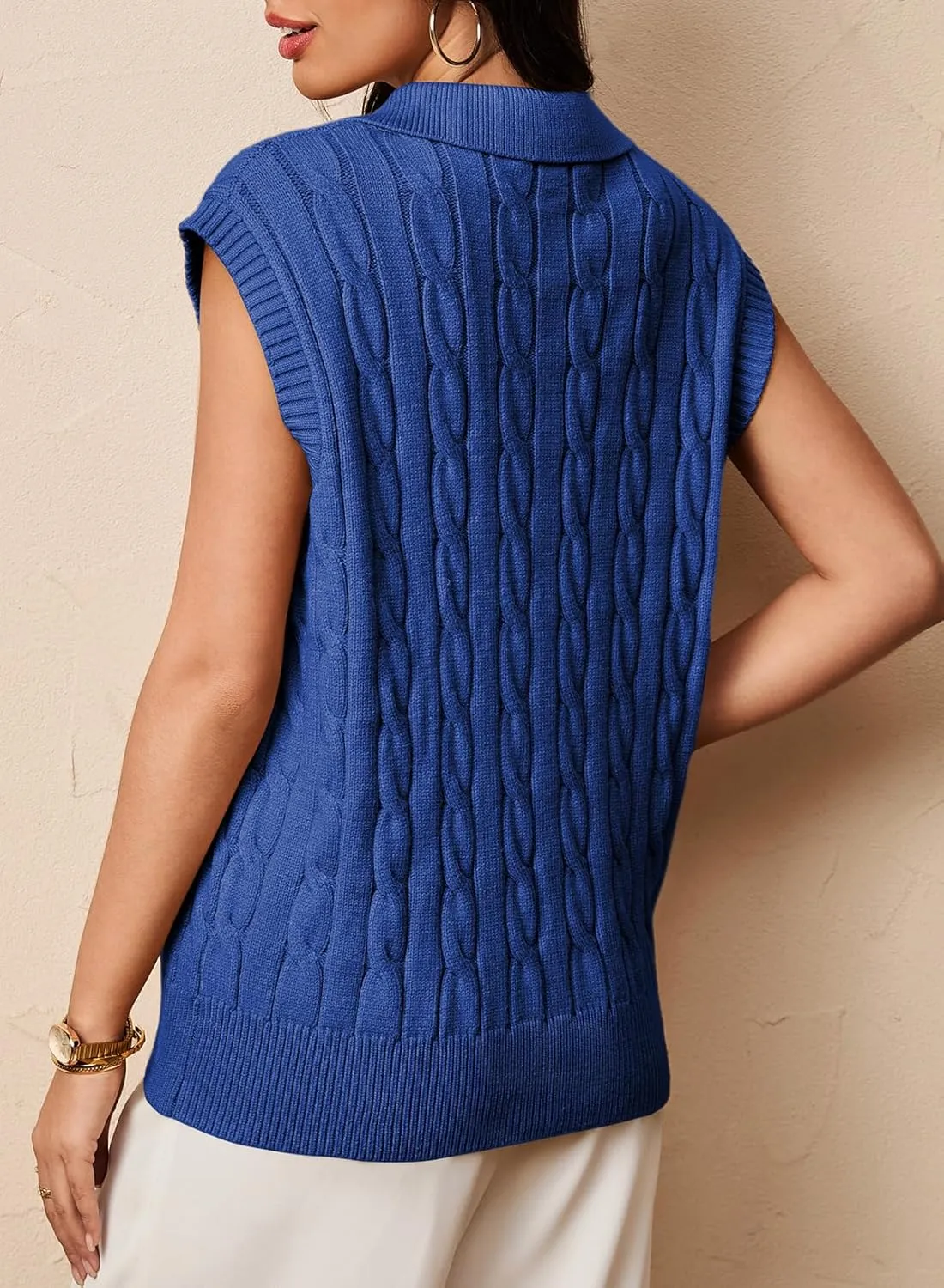 Dokotoo V-Neck Lapel Collar Cable Knit Vest Top for Women - Spring Outfits 2025
