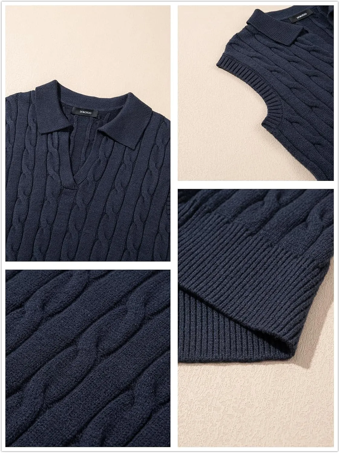 Dokotoo V-Neck Lapel Collar Cable Knit Vest Top for Women - Spring Outfits 2025